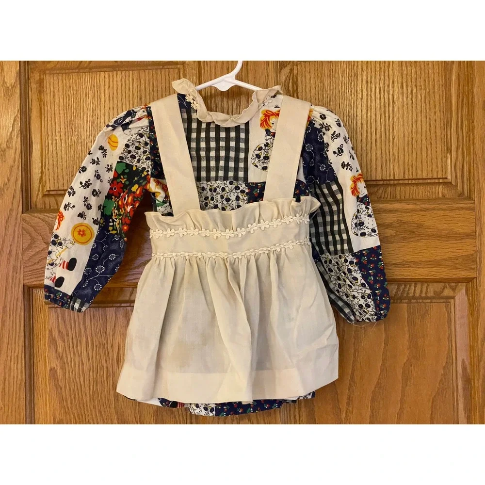 Vintage Peaches Cream Patchwork Doll Dress and Cream Pinafore Apron Set Kids‎